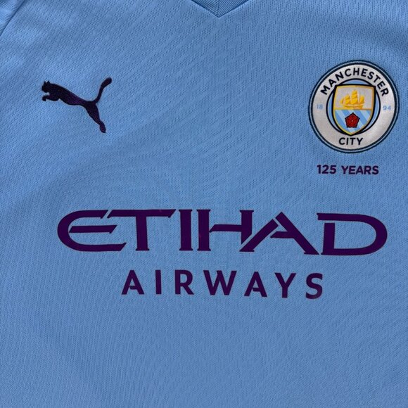PUMA Manchester City 125 Years Jersey Men L Light Blue Purple Soccer Kit Futbol - Picture 3 of 10